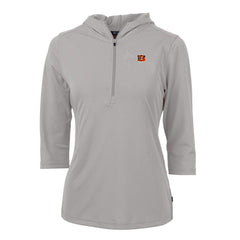 Cincinnati Bengals Cutter & Buck Women's Virtue Eco Pique Half-Zip 3/4 Sleeve Pullover Hoodie Gray