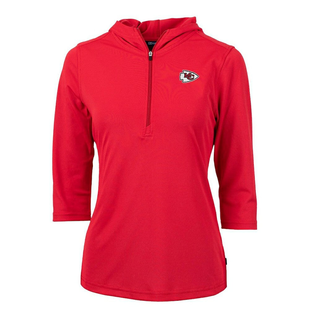 Kansas City Chiefs Cutter & Buck Women's Virtue Eco Pique Half-Zip 3/4 Sleeve Pullover Hoodie Red