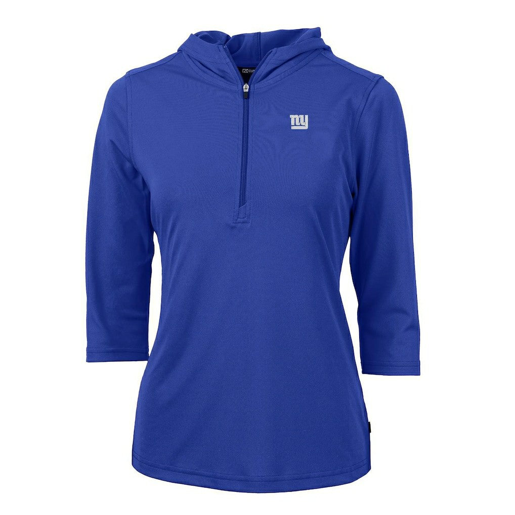 New York Giants Cutter & Buck Women's Virtue Eco Pique Half-Zip 3/4 Sleeve Pullover Hoodie Royal
