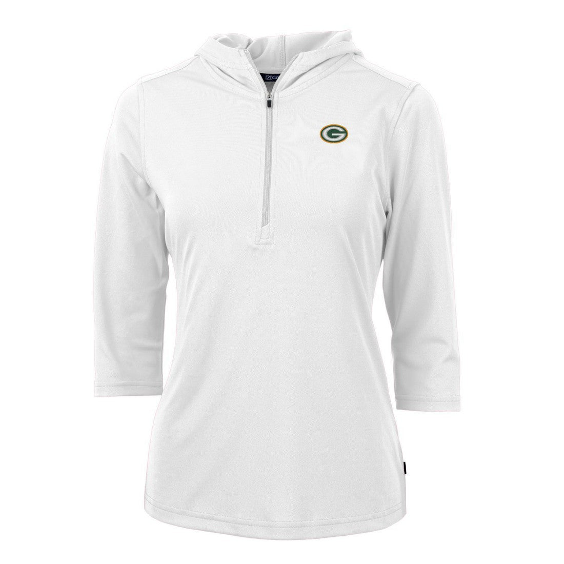 Green Bay Packers Cutter & Buck Women's Virtue Eco Pique Half-Zip 3/4 Sleeve Pullover Hoodie White