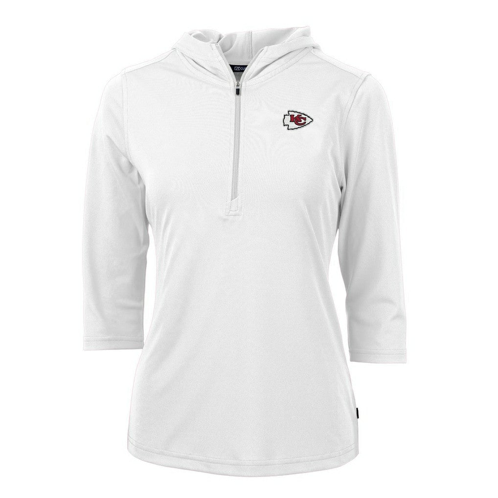 Kansas City Chiefs Cutter & Buck Women's Virtue Eco Pique Half-Zip 3/4 Sleeve Pullover Hoodie White