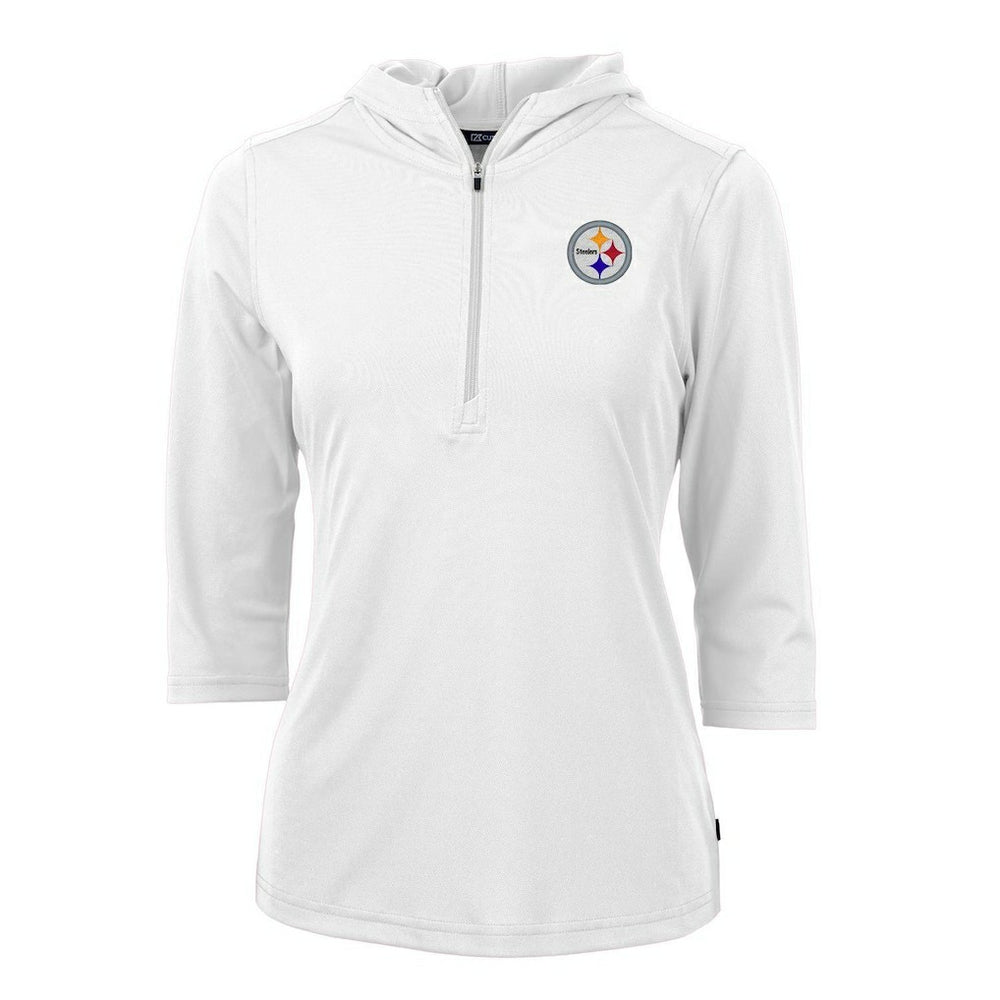 Pittsburgh Steelers Cutter & Buck Women's Virtue Eco Pique Half-Zip 3/4 Sleeve Pullover Hoodie White
