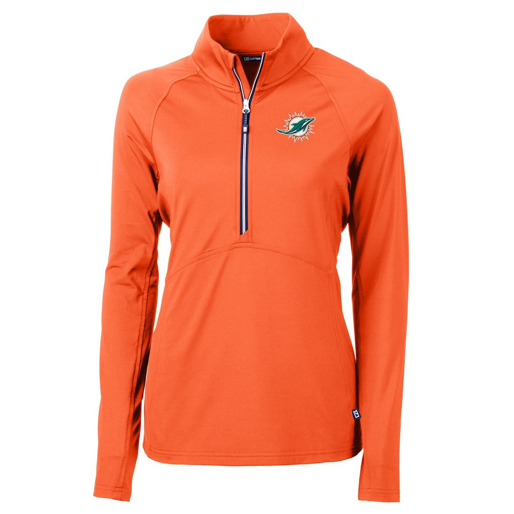 Miami Dolphins Cutter & Buck Women's Adapt Eco Knit Half-Zip Pullover Jacket Orange