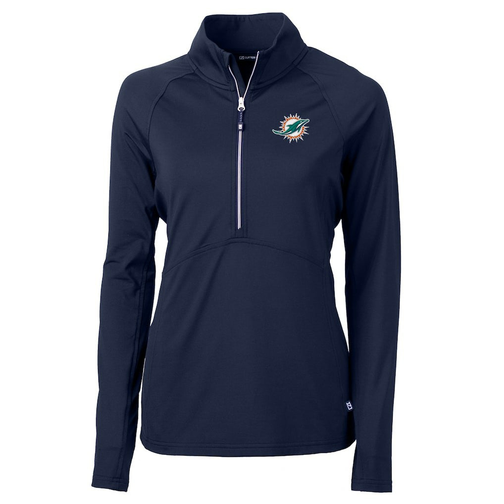 Miami Dolphins Cutter & Buck Women's Adapt Eco Knit Half-Zip Pullover Jacket Navy