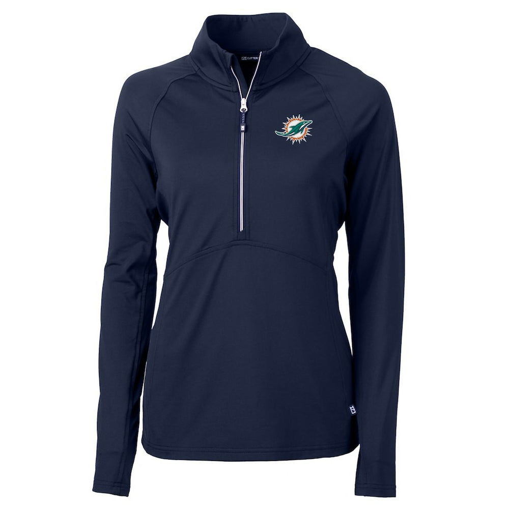Miami Dolphins Cutter & Buck Women's Adapt Eco Knit Half-Zip Pullover Jacket Navy