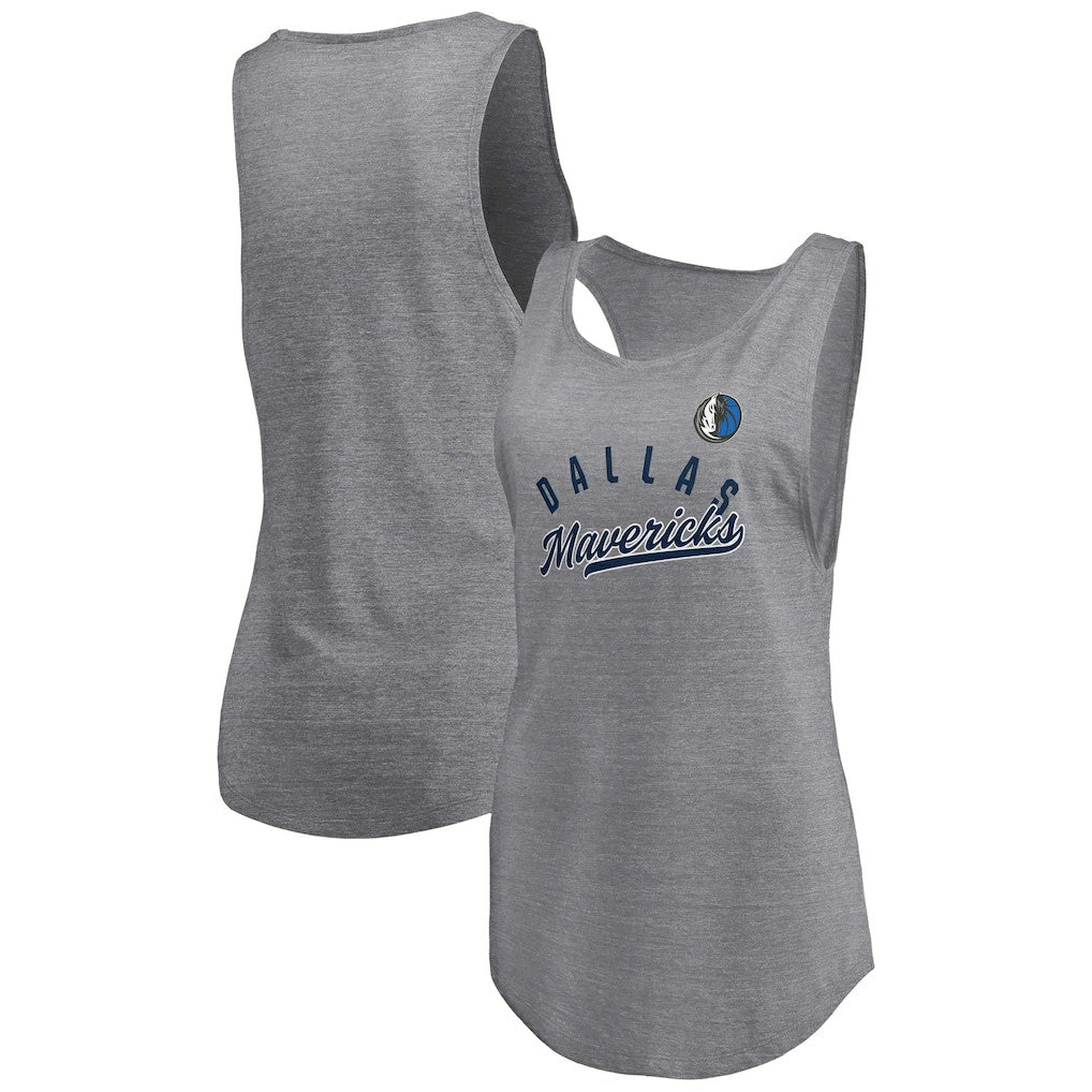 Dallas Mavericks Women's Quality Time Open Scoop Neck Tri-Blend Tank Top Heathered Gray