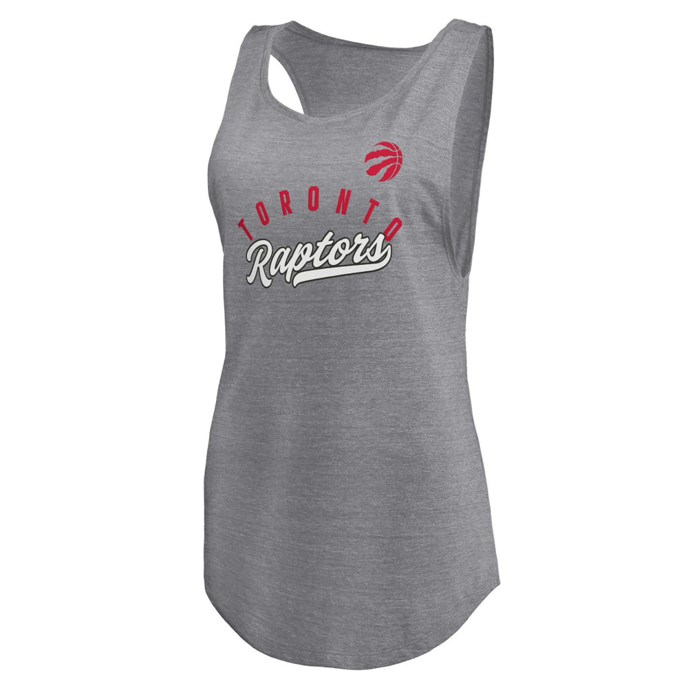 Toronto Raptors Women's Quality Time Open Scoop Neck Tri-Blend Tank Top Heathered Gray