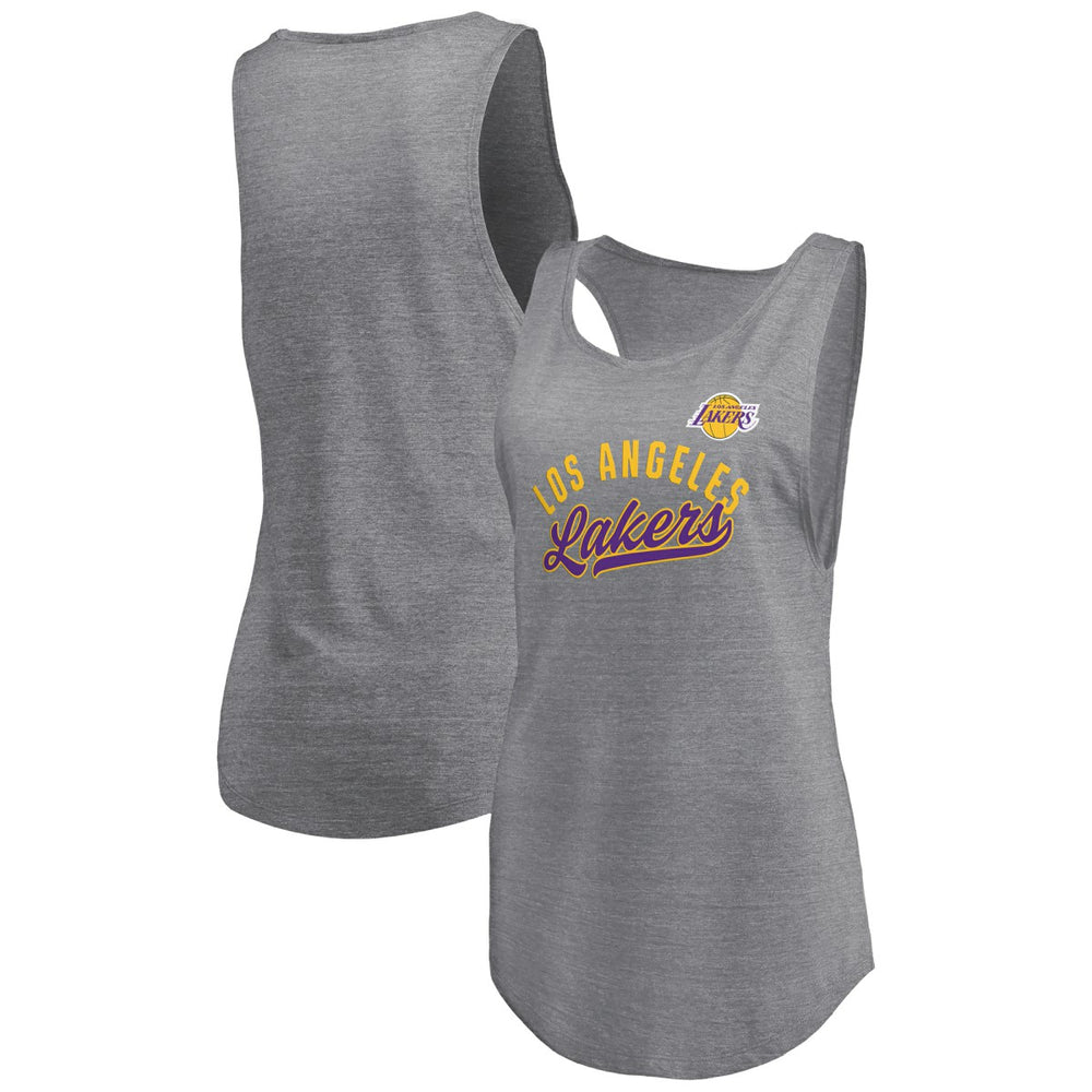 Los Angeles Lakers Women's Quality Time Open Scoop Neck Tri-Blend Tank Top Heathered Gray