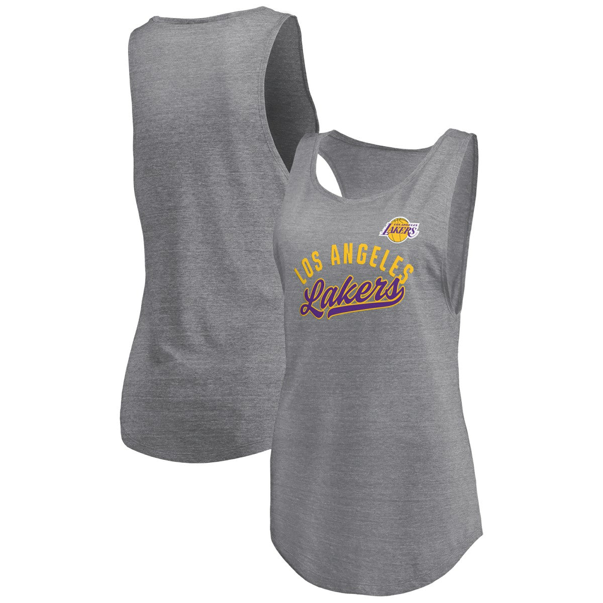 Los Angeles Lakers Women's Quality Time Open Scoop Neck Tri-Blend Tank Top Heathered Gray