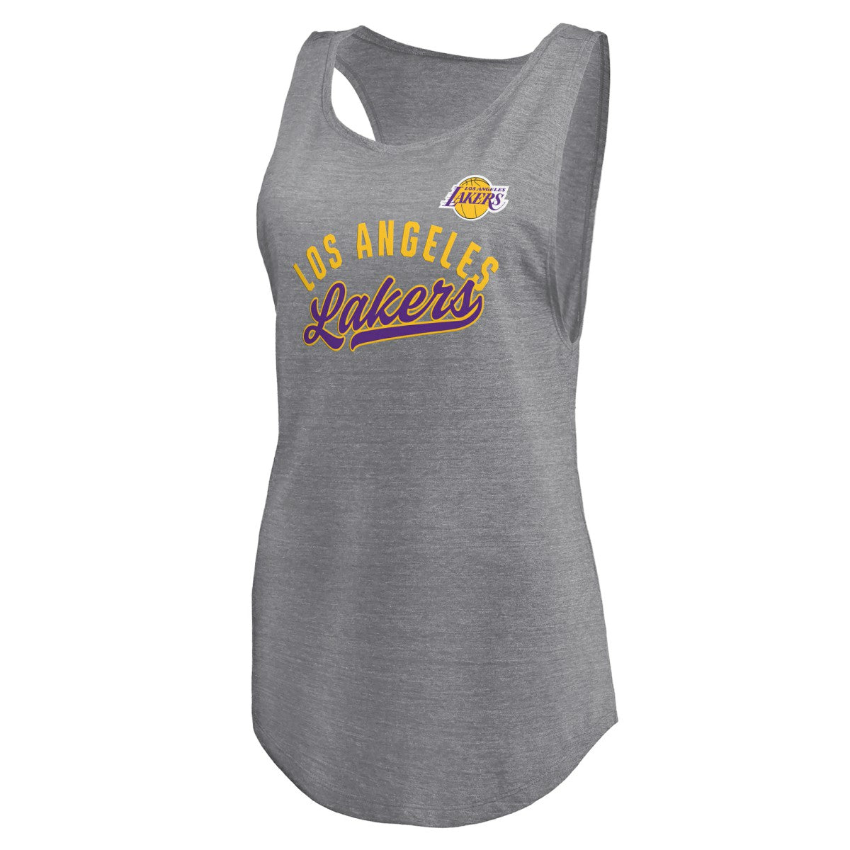 Los Angeles Lakers Women's Quality Time Open Scoop Neck Tri-Blend Tank Top Heathered Gray