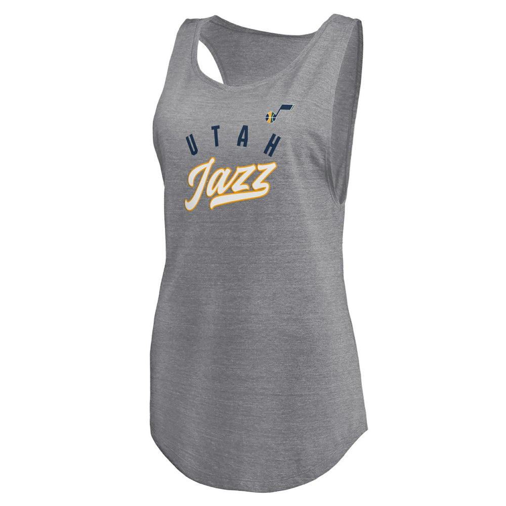 Utah Jazz Women's Quality Time Open Scoop Neck Tri-Blend Tank Top Heathered Gray
