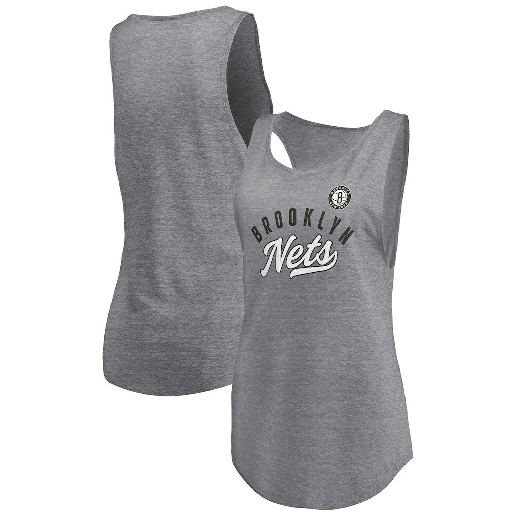 Brooklyn Nets Women's Quality Time Open Scoop Neck Tri-Blend Tank Top Heathered Gray