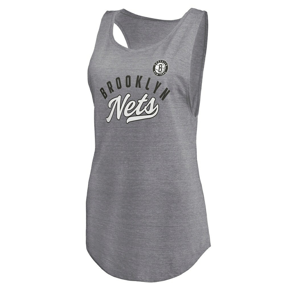 Brooklyn Nets Women's Quality Time Open Scoop Neck Tri-Blend Tank Top Heathered Gray