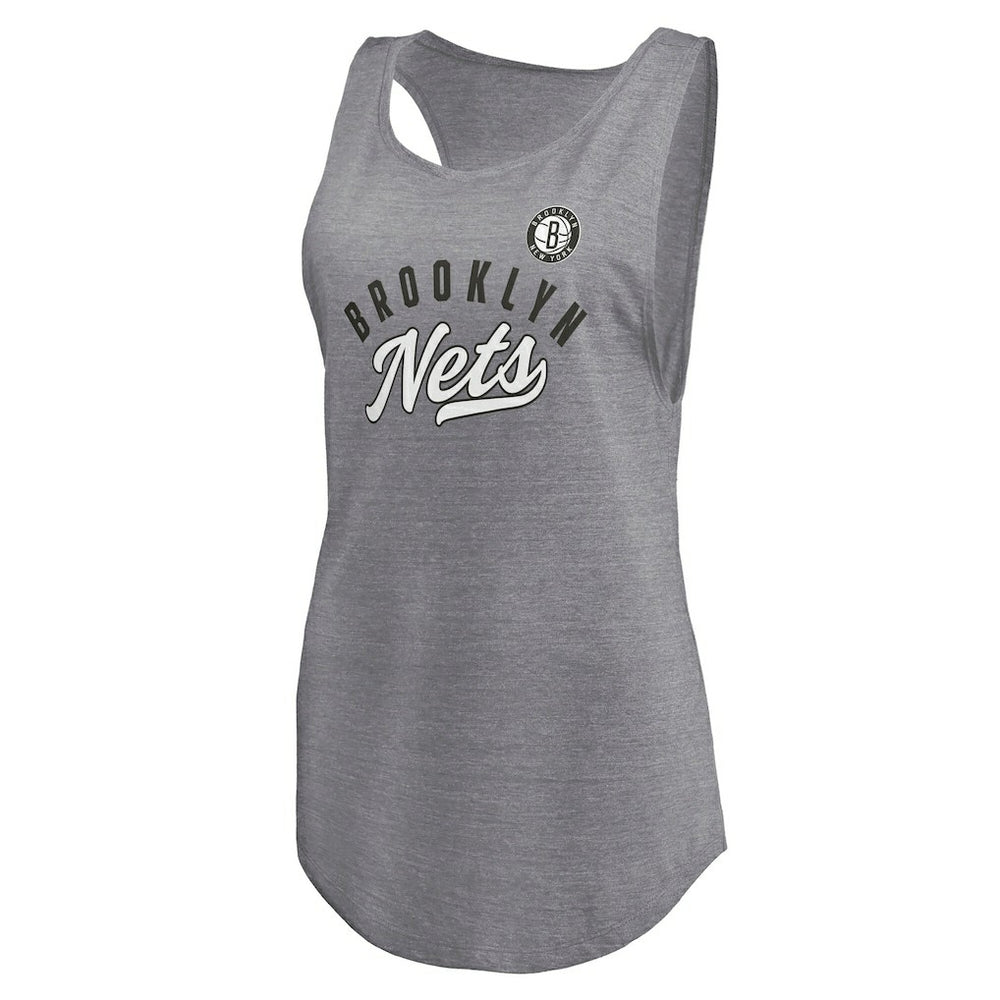 Brooklyn Nets Women's Quality Time Open Scoop Neck Tri-Blend Tank Top Heathered Gray