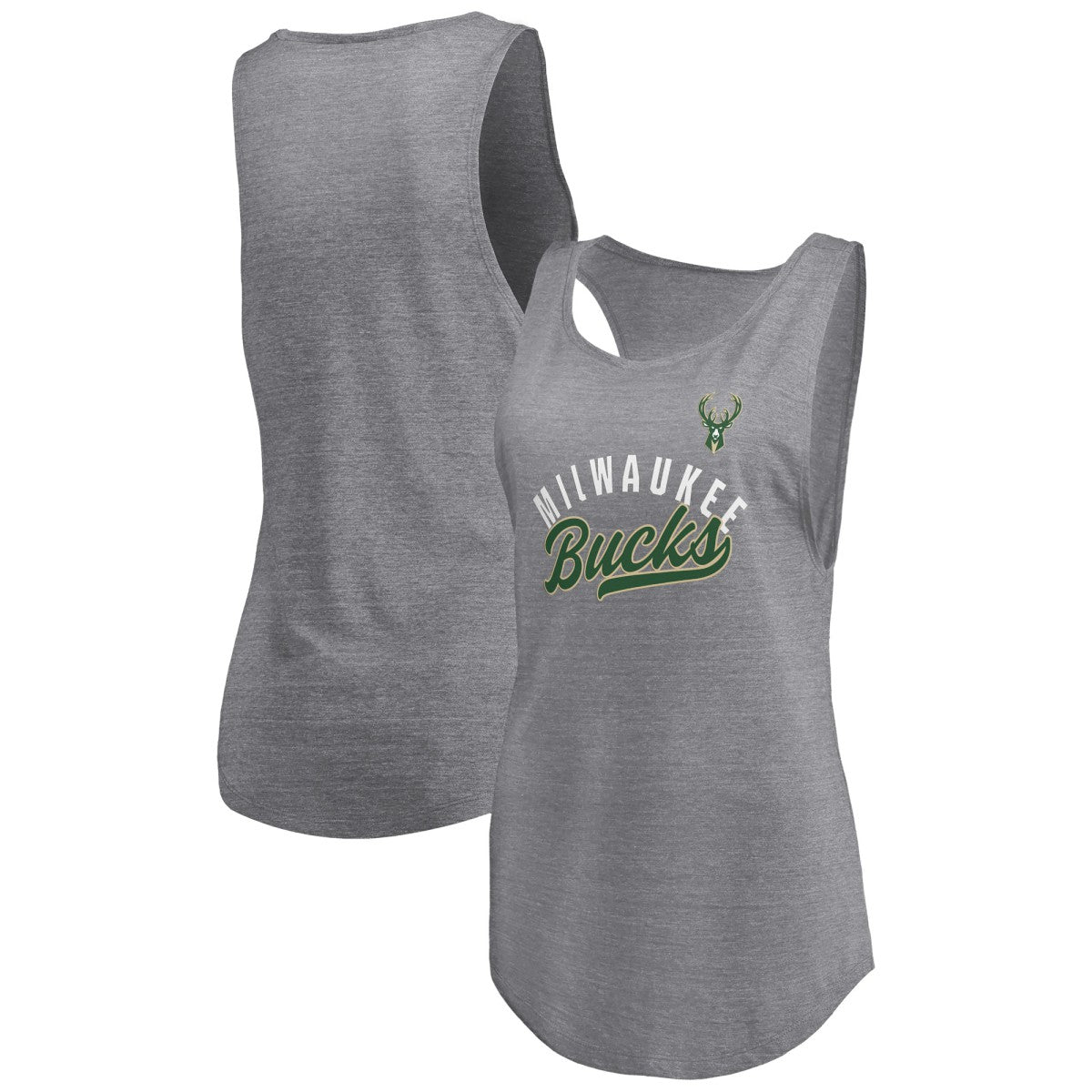 Milwaukee Bucks Women's Quality Time Open Scoop Neck Tri-Blend Tank Top Heathered Gray