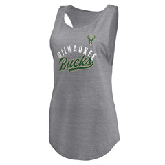 Milwaukee Bucks Women's Quality Time Open Scoop Neck Tri-Blend Tank Top Heathered Gray