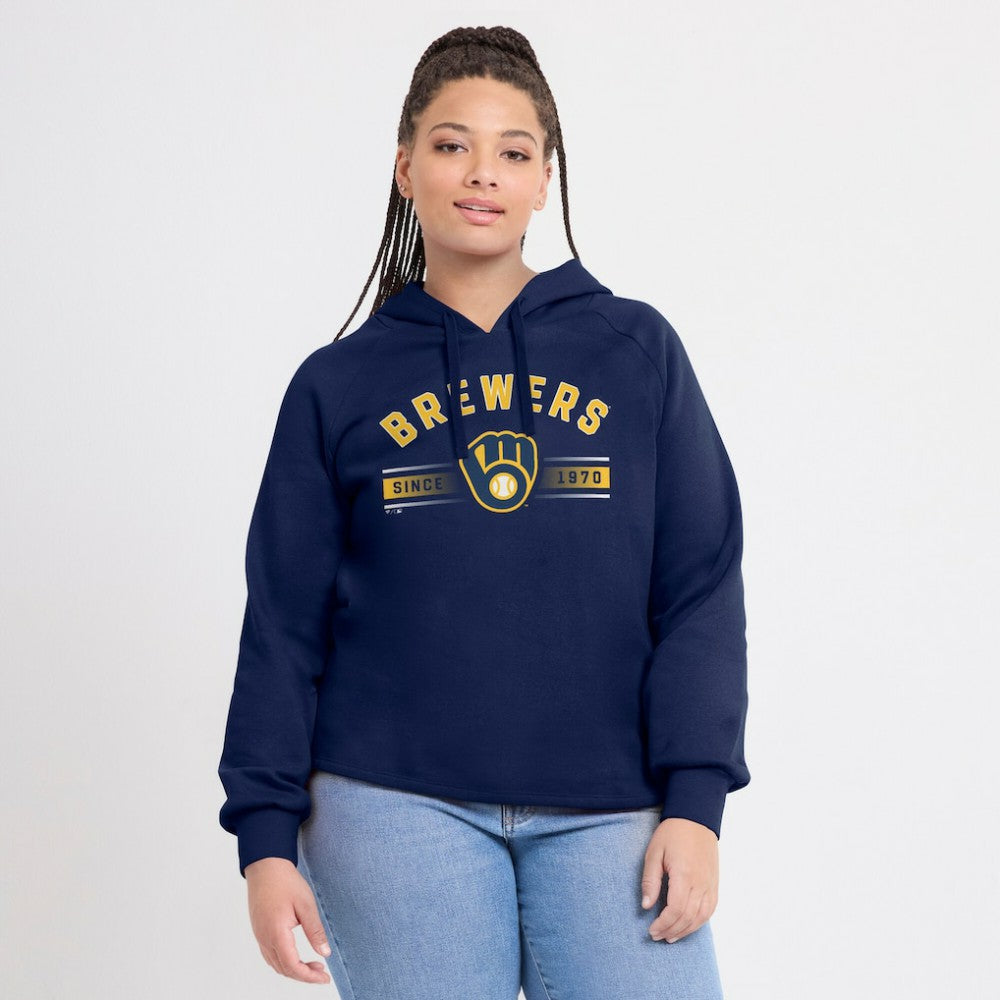 Milwaukee Brewers Fanatics Women's Perfect Play Raglan Pullover Hoodie - Navy Hoodies