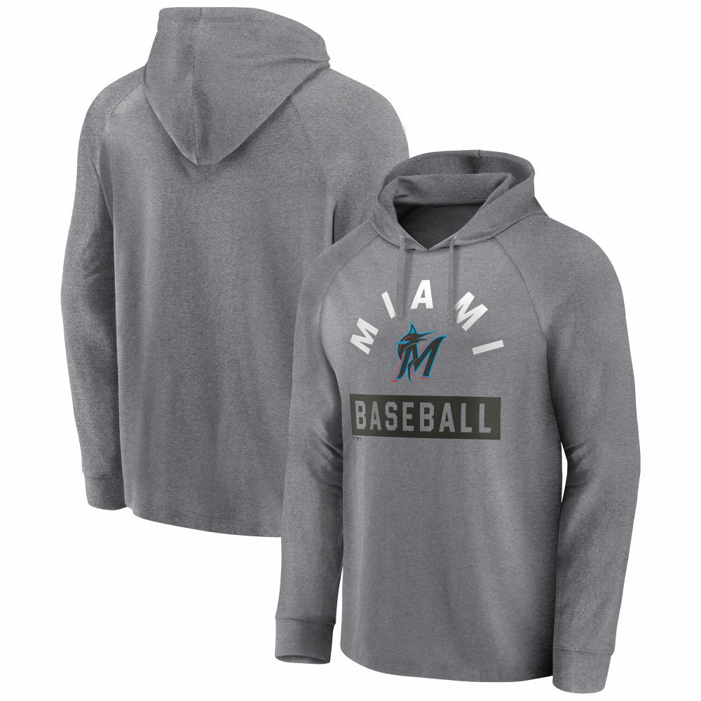 Miami Marlins Fanatics No Time Off Raglan Pullover Hoodie - Gray Hoodies