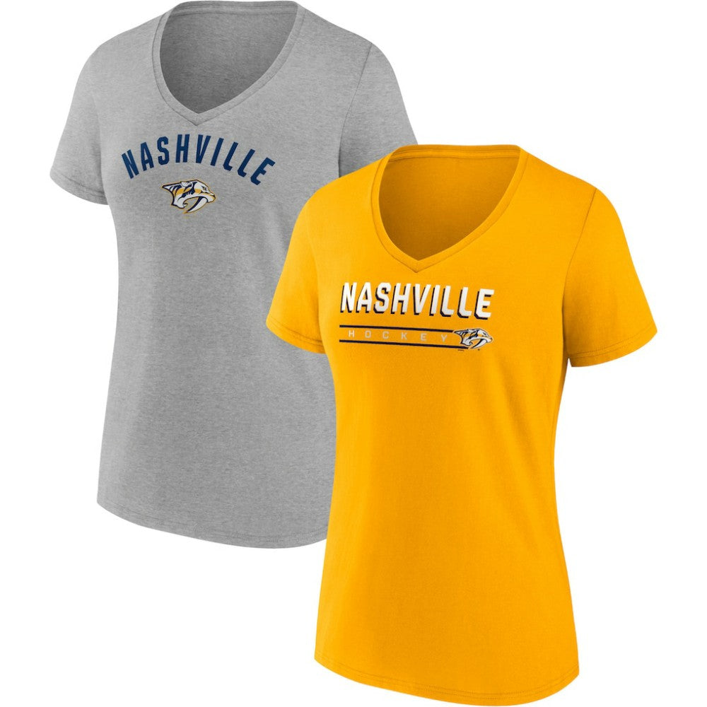 NHL Nashville Predators Fanatics Women's 2-Pack V-Neck T-Shirt Set - Gold/Heathered Gray