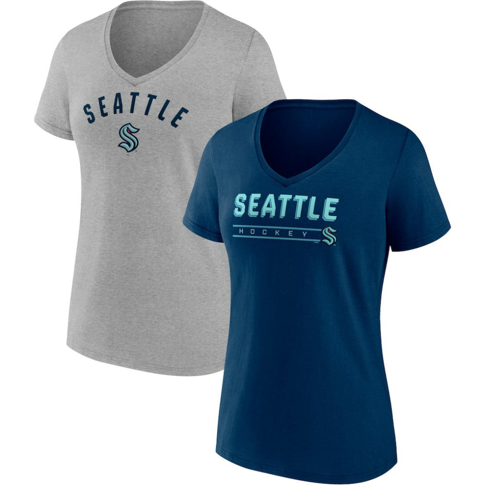 NHL Seattle Kraken Fanatics Women's Parent 2-Pack V-Neck T-Shirt Set - Deep Sea Blue/Gray