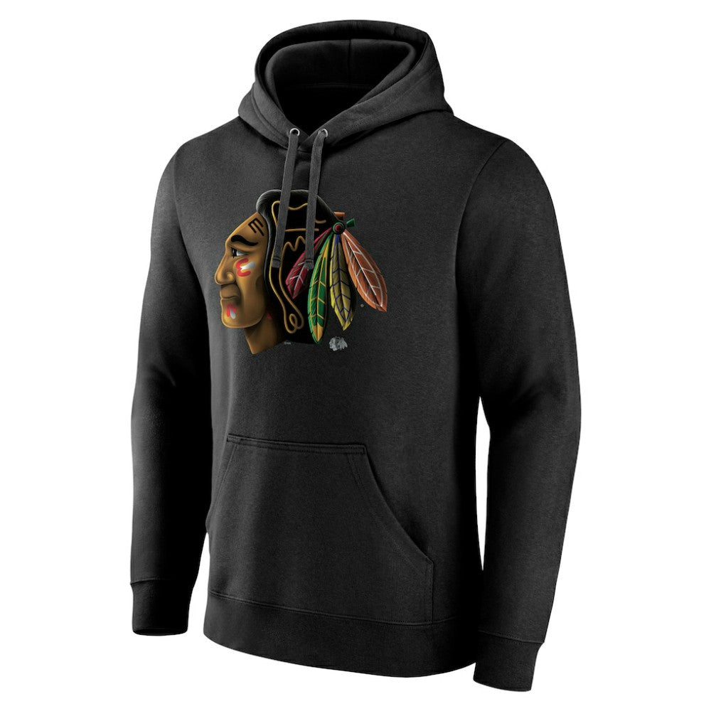 NHL,Custom Chicago Blackhawks Personalized Midnight Mascot Logo Pullover Hoodie - Black