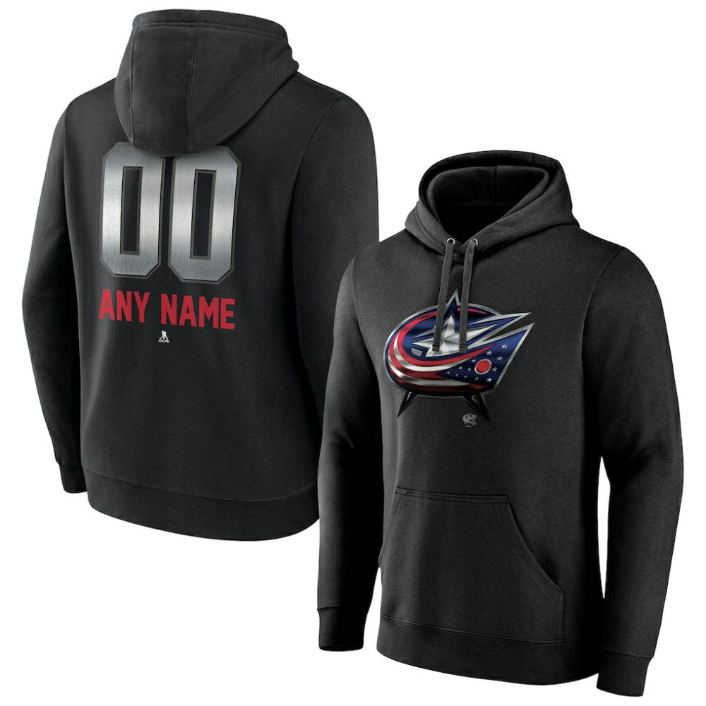 NHL,Custom Columbus Blue Jackets Personalized Midnight Mascot Logo Pullover Hoodie - Black