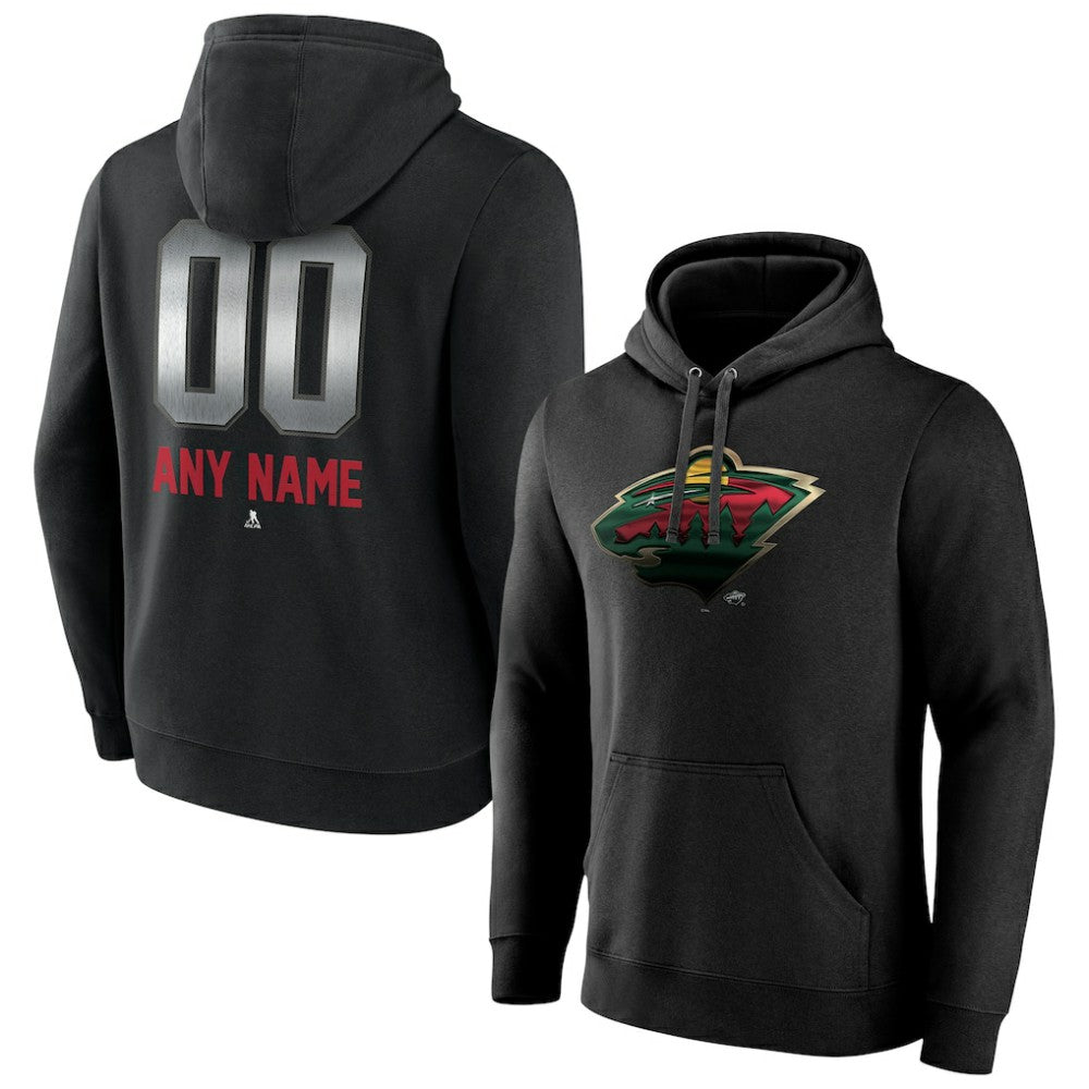 NHL,Custom Minnesota Wild Personalized Midnight Mascot Logo Pullover Hoodie - Black
