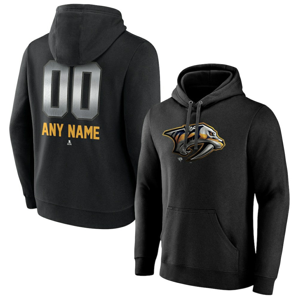 NHL,Custom Nashville Predators Personalized Midnight Mascot Logo Pullover Hoodie - Black