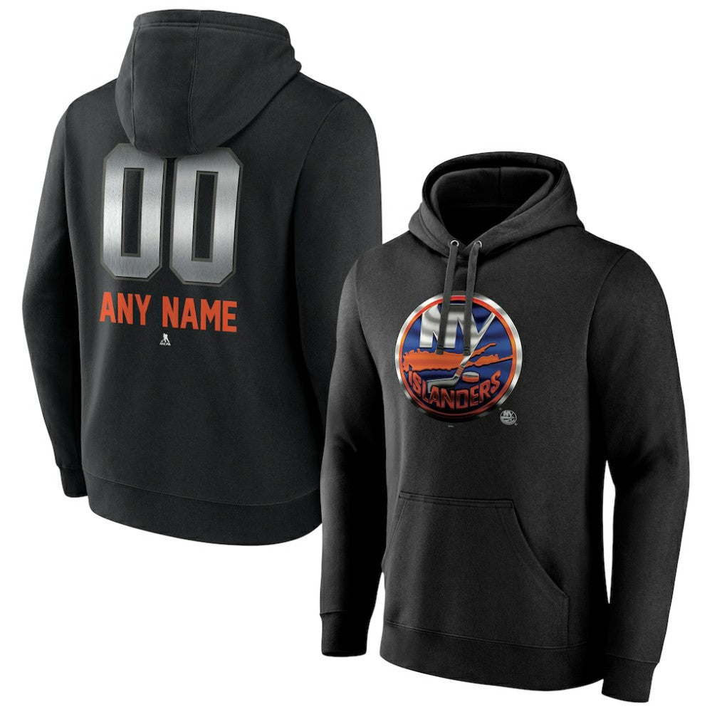 NHL,Custom New York Islanders Personalized Midnight Mascot Logo Pullover Hoodie - Black