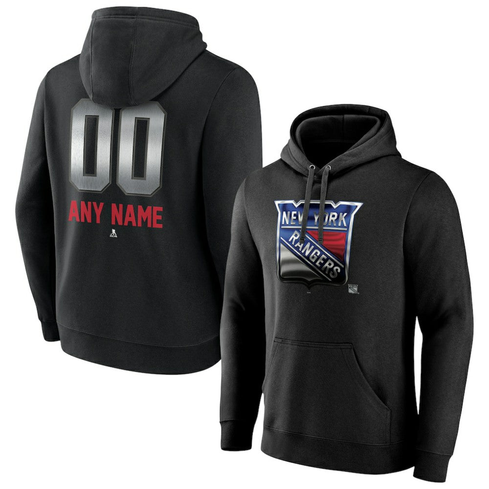 NHL,Custom New York Rangers Personalized Midnight Mascot Logo Pullover Hoodie - Black