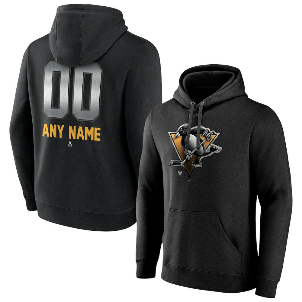 NHL,Custom Pittsburgh Penguins Personalized Midnight Mascot Logo Pullover Hoodie - Black