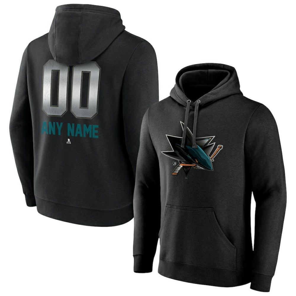 NHL,Custom San Jose Sharks Personalized Midnight Mascot Logo Pullover Hoodie - Black