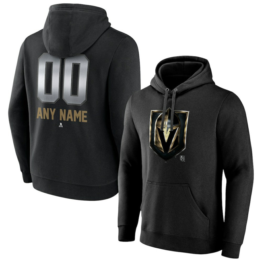 NHL,Custom Vegas Golden Knights Personalized Midnight Mascot Logo Pullover Hoodie - Black
