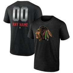 NHL,Custom Chicago Blackhawks Personalized Midnight Mascot Logo T-Shirt - Black