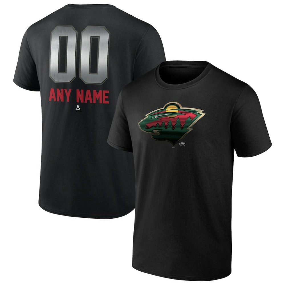 NHL,Custom Minnesota Wild Personalized Midnight Mascot Logo T-Shirt - Black