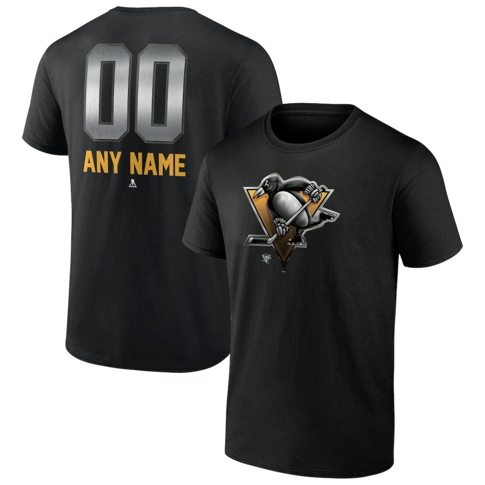 NHL,Custom Pittsburgh Penguins Personalized Midnight Mascot Logo T-Shirt - Black
