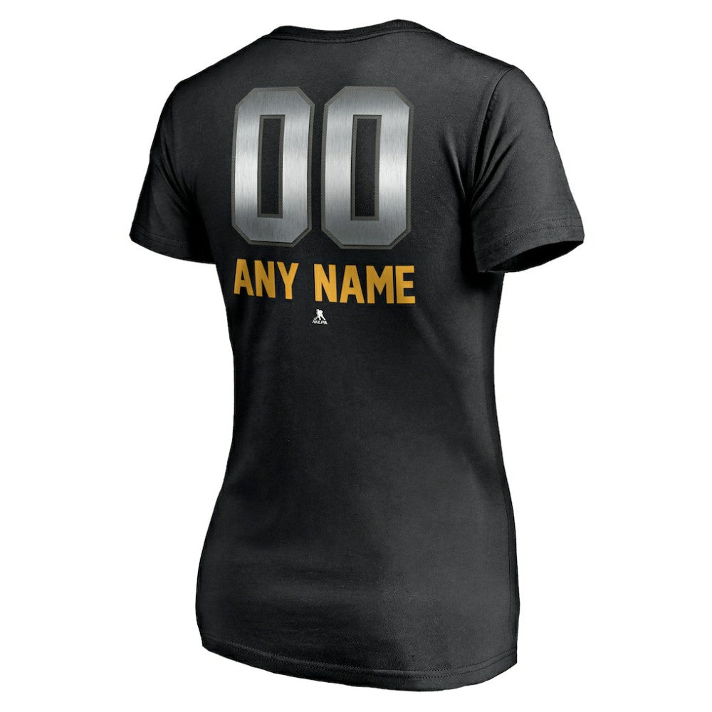 NHL,Custom Anaheim Ducks Women's Personalized Midnight Mascot Logo V-Neck T-Shirt - Black