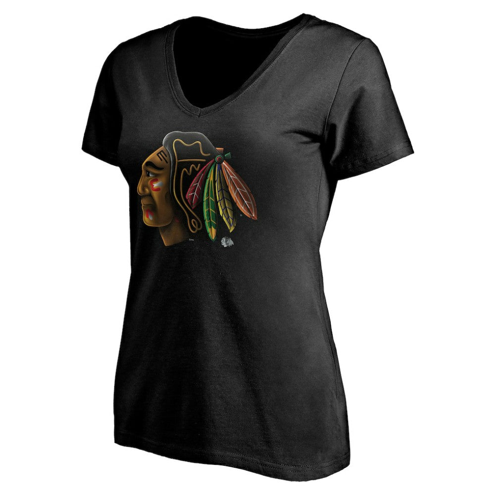 NHL,Custom Chicago Blackhawks Women's Personalized Midnight Mascot Logo V-Neck T-Shirt - Black