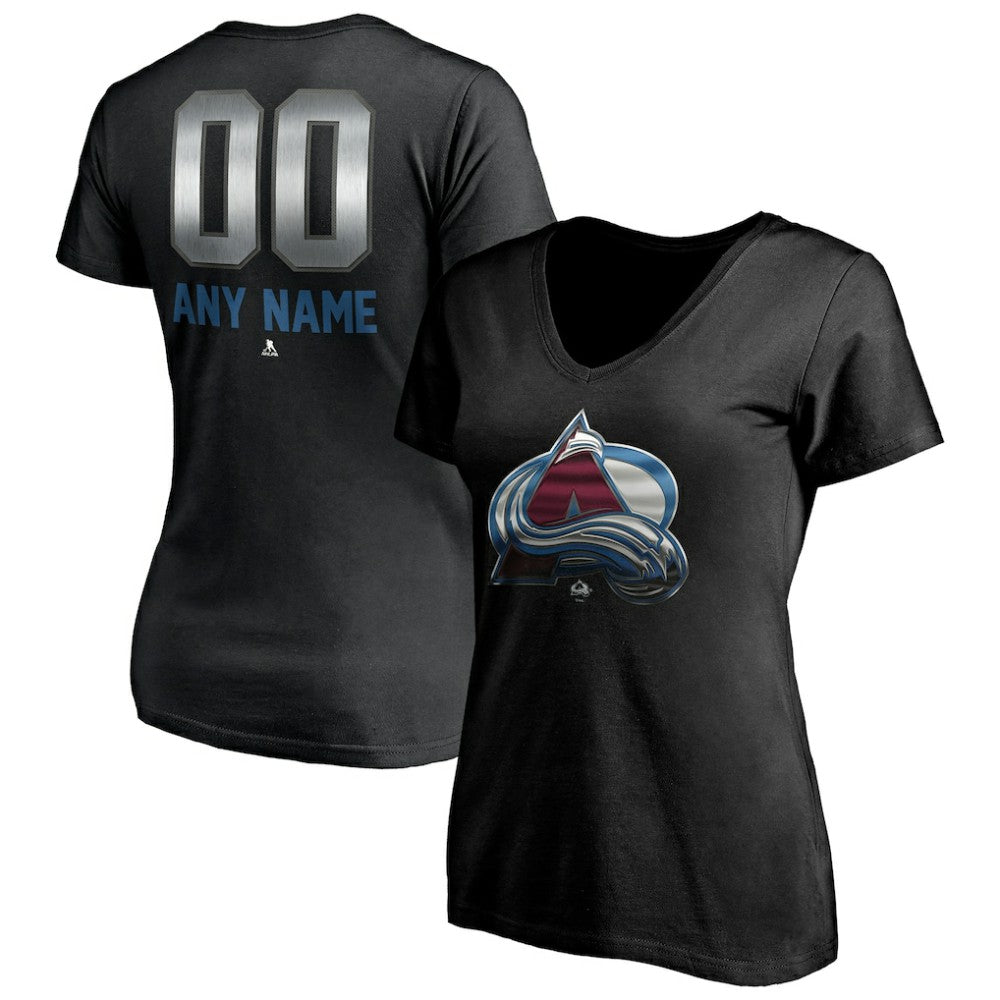 NHL,Custom Colorado Avalanche Women's Personalized Midnight Mascot Logo V-Neck T-Shirt - Black