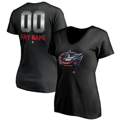 NHL,Custom Columbus Blue Jackets Women's Personalized Midnight Mascot Logo V-Neck T-Shirt - Black