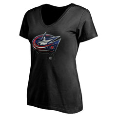 NHL,Custom Columbus Blue Jackets Women's Personalized Midnight Mascot Logo V-Neck T-Shirt - Black