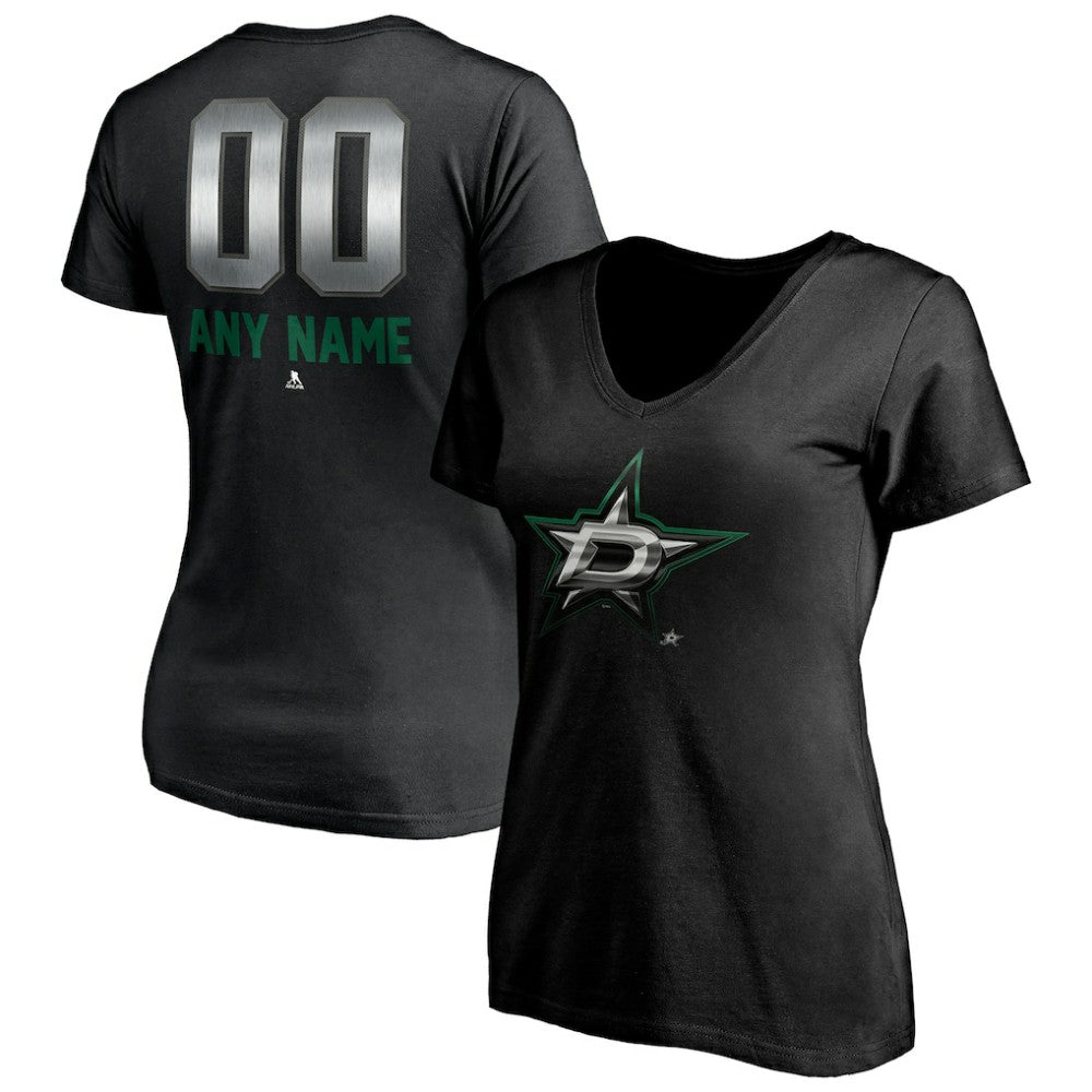 NHL,Custom Dallas Stars Women's Personalized Midnight Mascot Logo V-Neck T-Shirt - Black