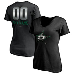 NHL,Custom Dallas Stars Women's Personalized Midnight Mascot Logo V-Neck T-Shirt - Black