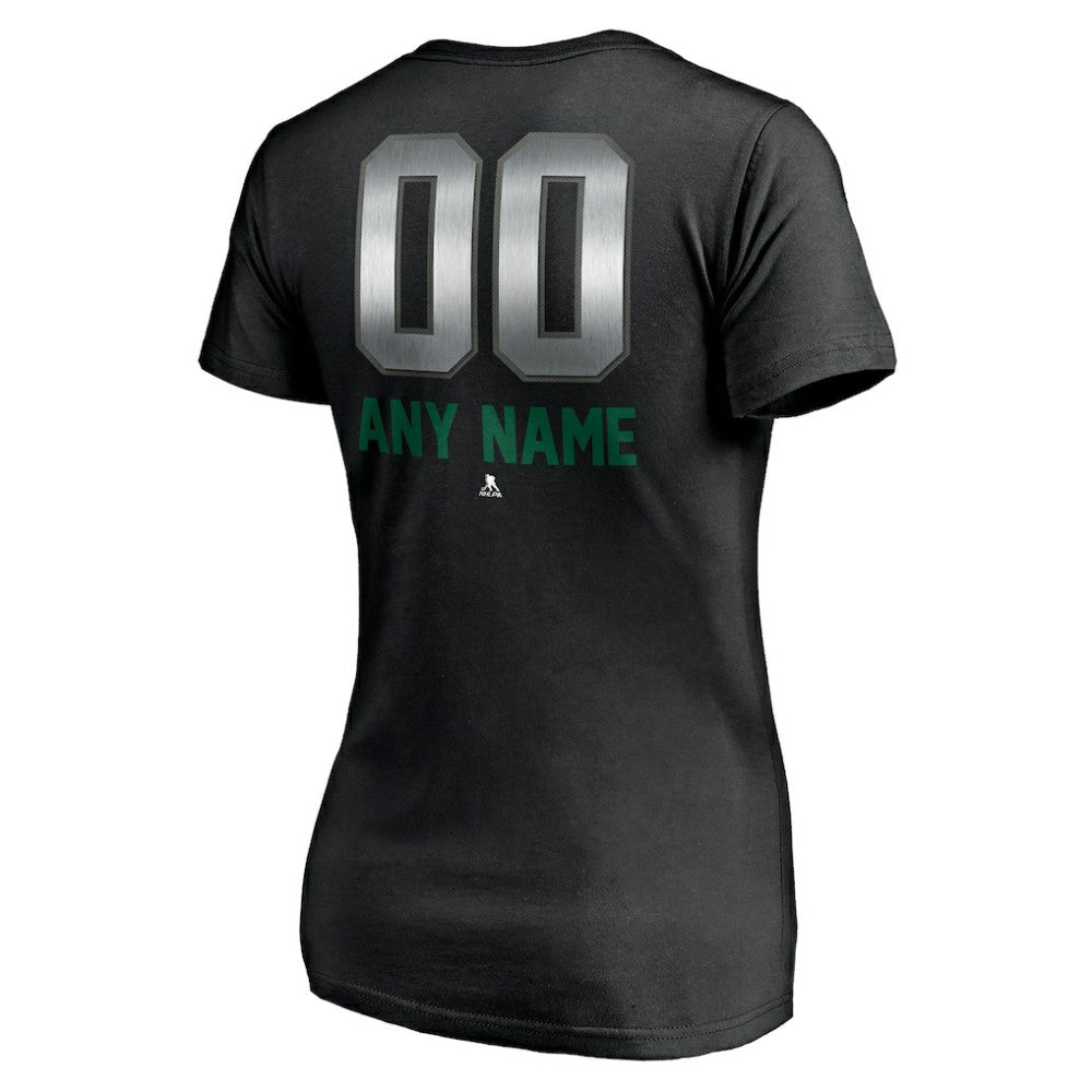 NHL,Custom Dallas Stars Women's Personalized Midnight Mascot Logo V-Neck T-Shirt - Black