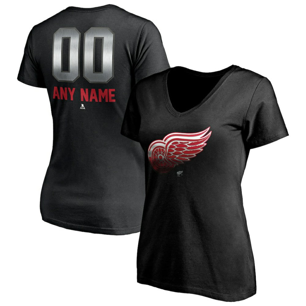 NHL,Custom Detroit Red Wings Women's Personalized Midnight Mascot Logo V-Neck T-Shirt - Black