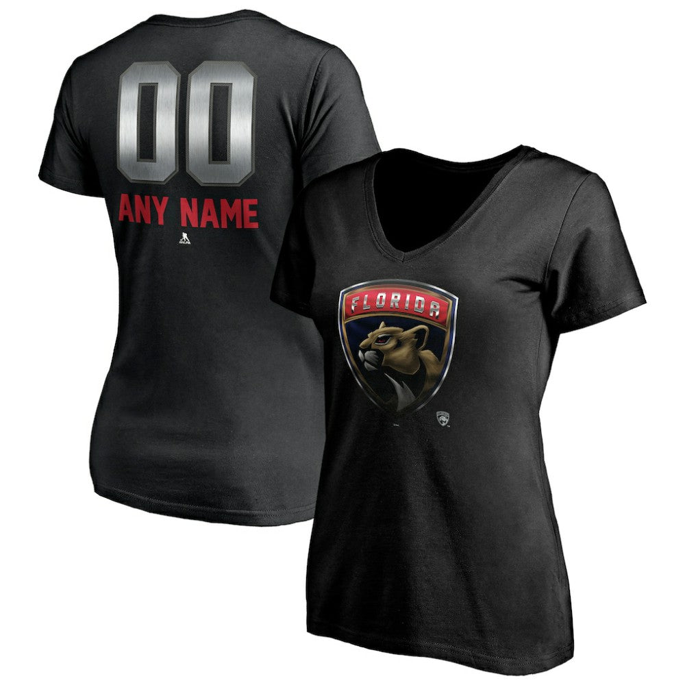 NHL,Custom Florida Panthers Women's Personalized Midnight Mascot Logo V-Neck T-Shirt - Black