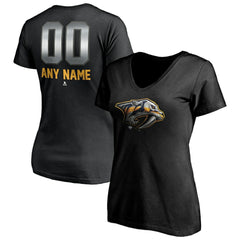 NHL,Custom Nashville Predators Women's Personalized Midnight Mascot Logo V-Neck T-Shirt - Black