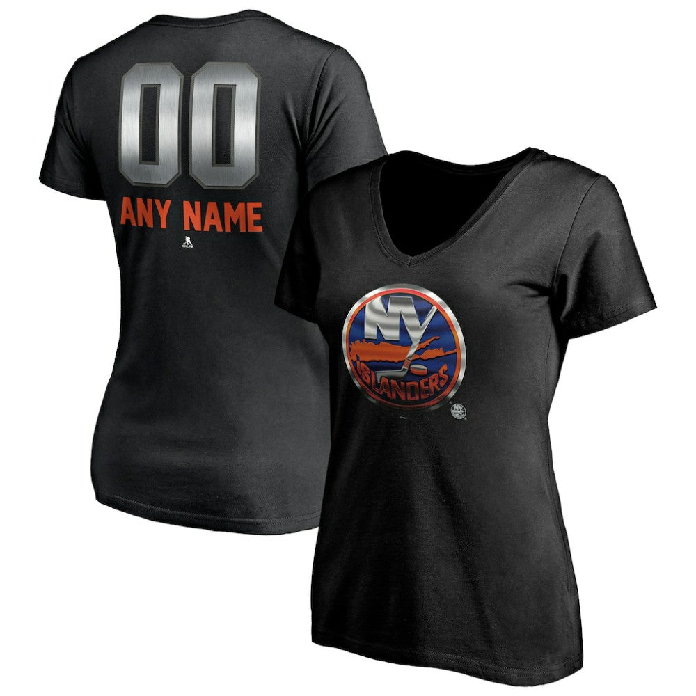 NHL,Custom New York Islanders Women's Personalized Midnight Mascot Logo V-Neck T-Shirt - Black