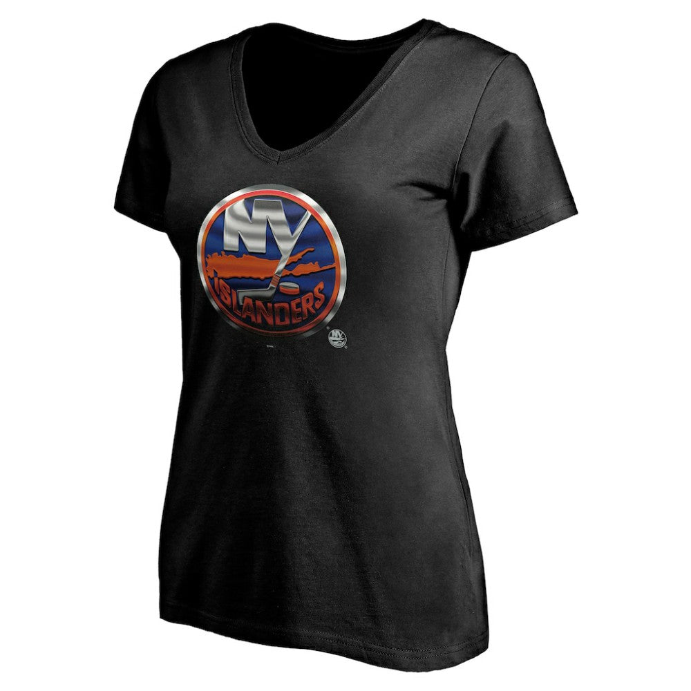 NHL,Custom New York Islanders Women's Personalized Midnight Mascot Logo V-Neck T-Shirt - Black
