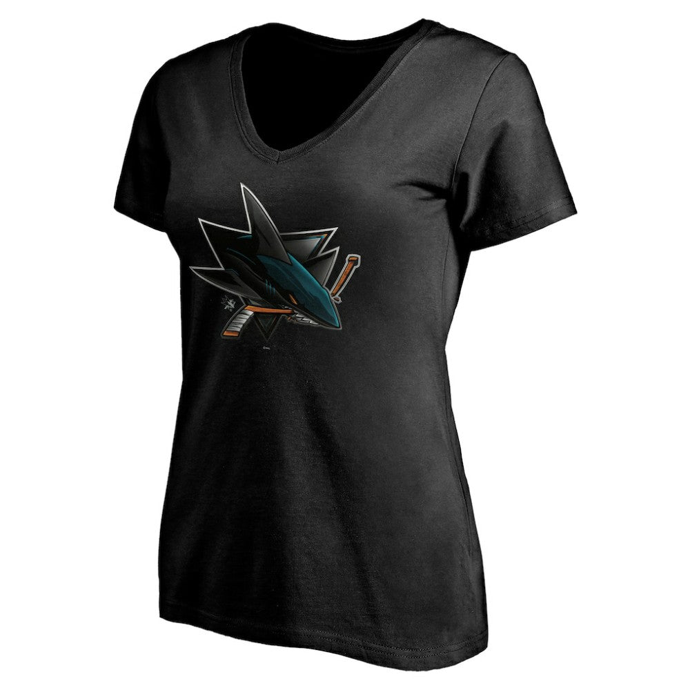 NHL,Custom San Jose Sharks Women's Personalized Midnight Mascot Logo V-Neck T-Shirt - Black